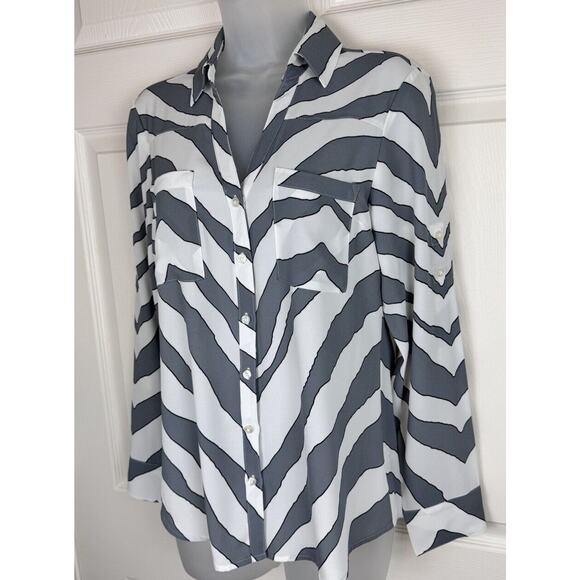 EXPRESS The Portofino Shirt, Zebra Print, Size: S P, Roll Tab Sleeves, 48-023 - Picture 2 of 14